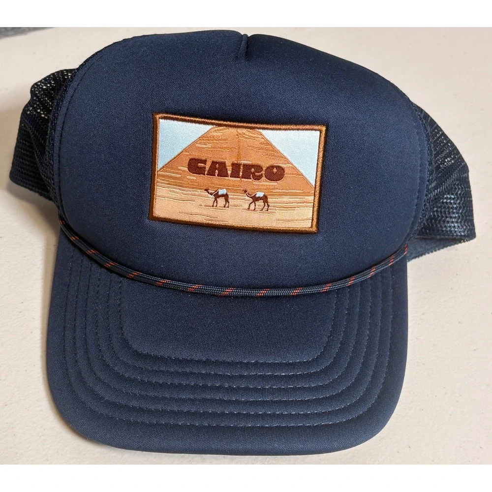 Locale Outdoor Cairo Egypt Pyramid Mesh Trucker Hat Navy Blue Snapback Cap